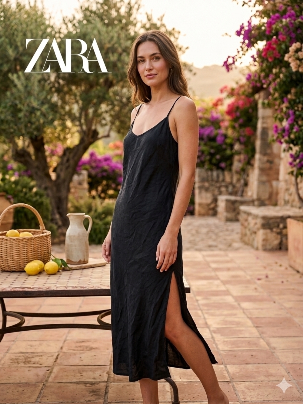 Zara Black Spaghetti-Strap Slip Dress